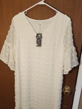 White Swiss Dot Shift Dress Sz Large